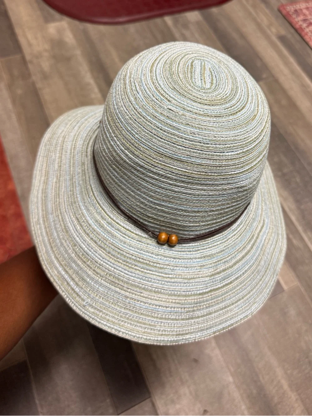 CTR Light Blue Women's Wide Brim Sun Hat Bead Detail Summer Travel Beach Fun